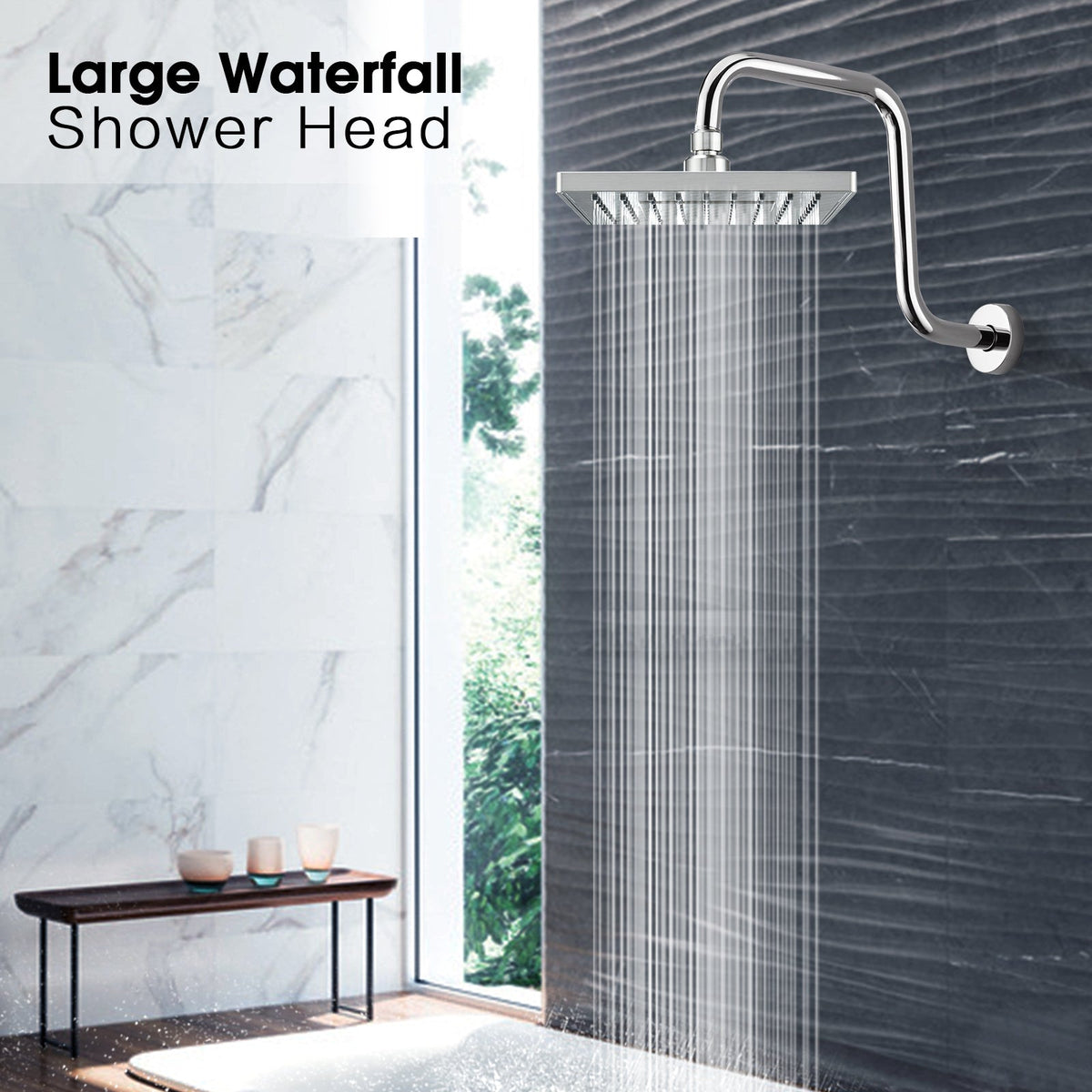 8 Inch Square Rainfall Shower Head with Angle Adjustable