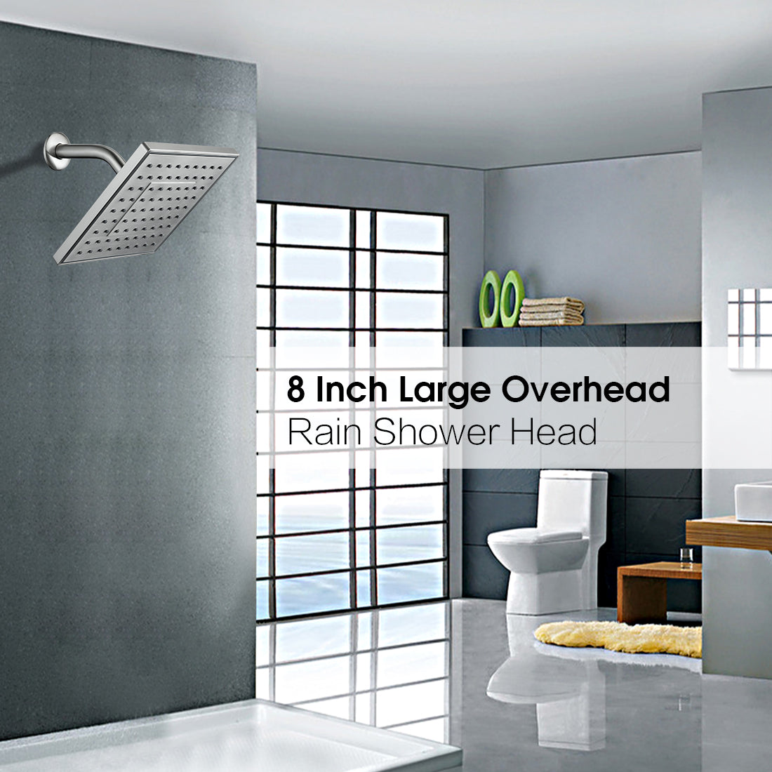8 Inch Square Rainfall Shower Head with Angle Adjustable