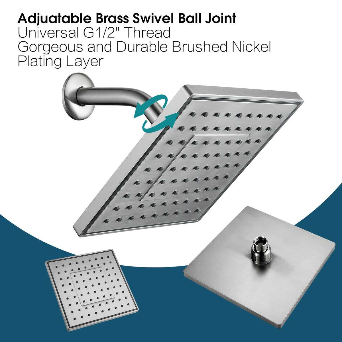 8 Inch Square Rainfall Shower Head with Angle Adjustable