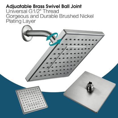 8 Inch Square Rainfall Shower Head with Angle Adjustable