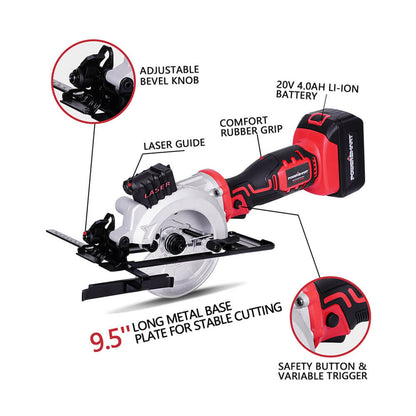 20V Mini Circular Saw Cordless with 4.0Ah Battery and Charger PS76138A