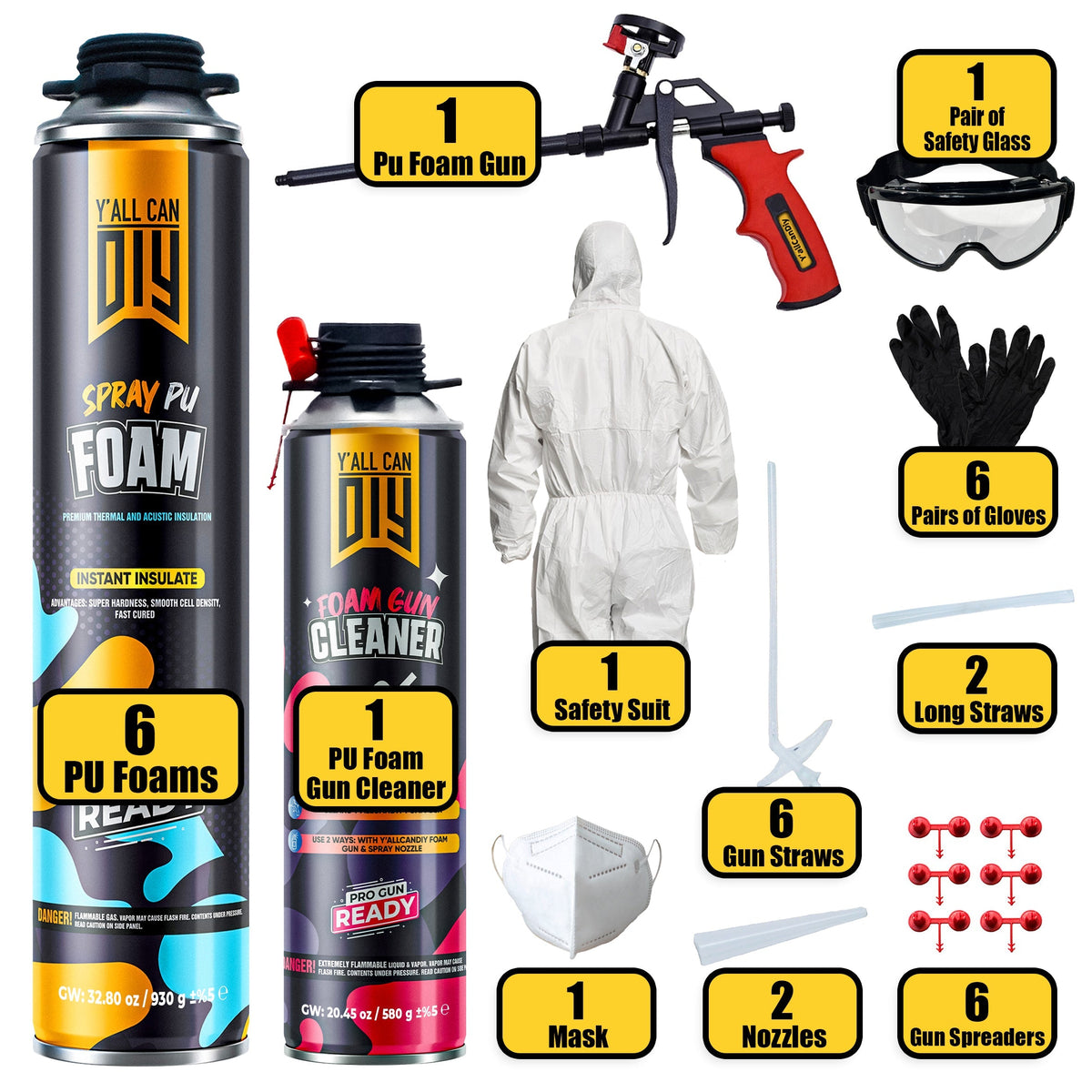 PU Spray Foam Insulation Kit (1000ml) - Mega Size Gap Sealant | Y'allCanDiy