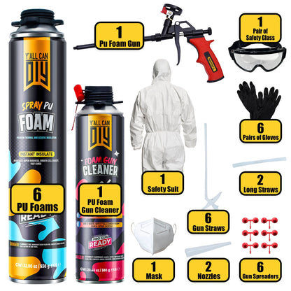 PU Spray Foam Insulation Kit (1000ml) - Mega Size Gap Sealant | Y'allCanDiy