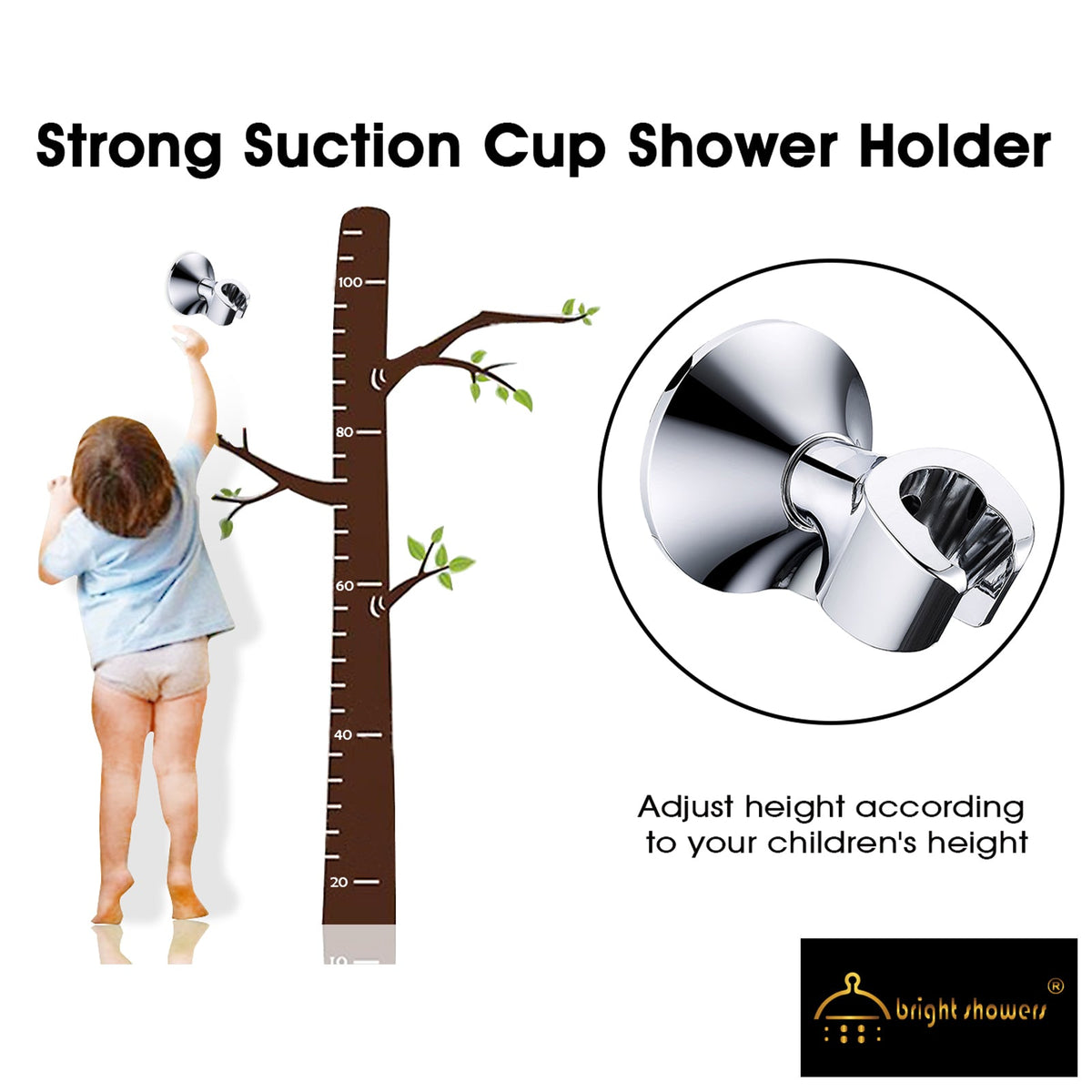 Suction Handheld Shower Head Holder with Dual Angle Positions, Wall Suction Bracket