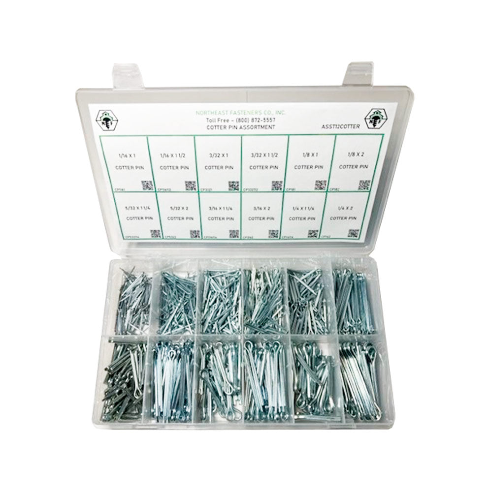 680 Piece Cotter Pin Assortment Starter Kit Clear Zinc