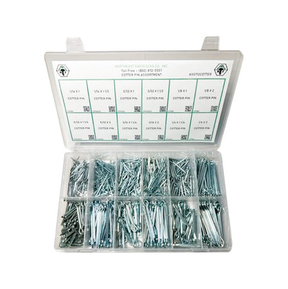 680 Piece Cotter Pin Assortment Starter Kit Clear Zinc