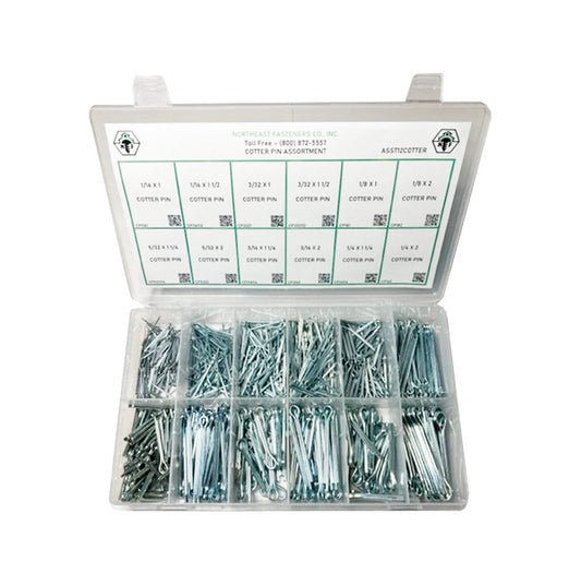 680 Piece Cotter Pin Assortment Starter Kit Clear Zinc