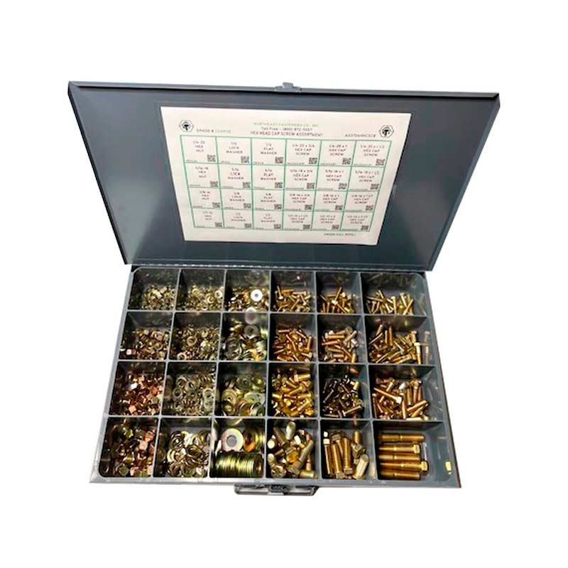1,020 Piece Grade 8 UNC Hex Head Cap Screw, Nut, and Washer Assortment Starter Kit