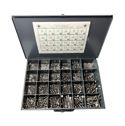 825 Piece Grade 18.8 Stainless Steel Hex Head Cap Screw, Nut, and Washer Assortment Starter Kit