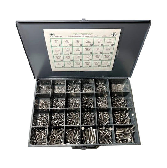 825 Piece Grade 18.8 Stainless Steel Hex Head Cap Screw, Nut, and Washer Assortment Starter Kit