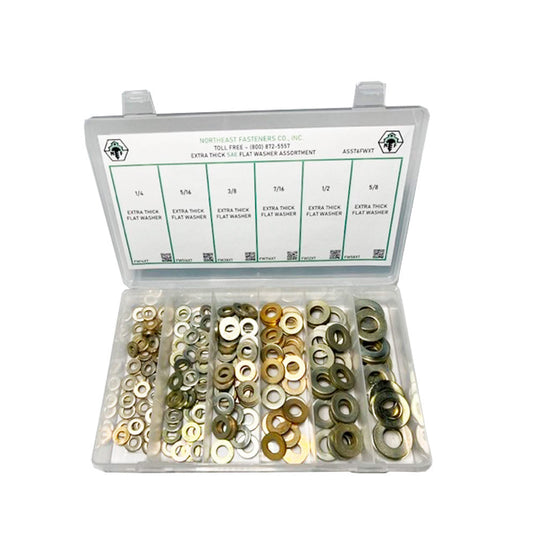 180 Piece Thru-hardened SAE Extra Thick Flat Washer Assortment Starter Kit