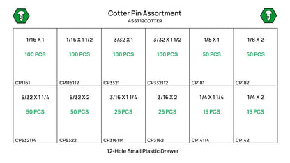 680 Piece Cotter Pin Assortment Starter Kit Clear Zinc