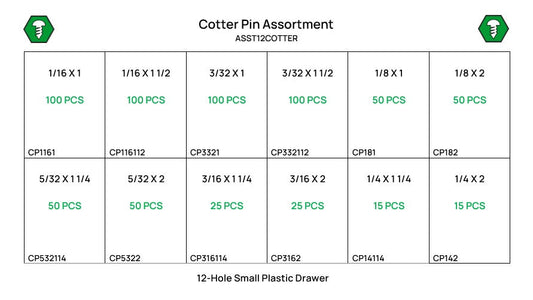 680 Piece Cotter Pin Assortment Starter Kit Clear Zinc