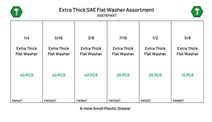 180 Piece Thru-hardened SAE Extra Thick Flat Washer Assortment Starter Kit