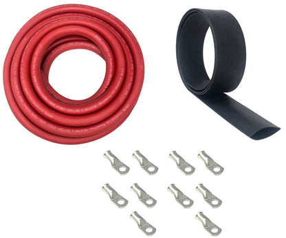 4 Gauge Welding Battery Cable Kit - Includes 10 pieces of 3/8" Tinned Copper Cable Lugs and 3 Feet Black Heat Shrink Tubing