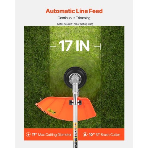 String Trimmer, 26cc 2 in 1 Weed Wacker Gas Powered, 17" Cordless Grass Trimmer with 10" Brush Cutter, Shoulder Strap & 3T Blade, 2-Stroke Heavy-Duty Gas Weed Wacker for Quick Grass Cleaning