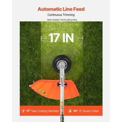 String Trimmer, 26cc 2 in 1 Weed Wacker Gas Powered, 17" Cordless Grass Trimmer with 10" Brush Cutter, Shoulder Strap & 3T Blade, 2-Stroke Heavy-Duty Gas Weed Wacker for Quick Grass Cleaning