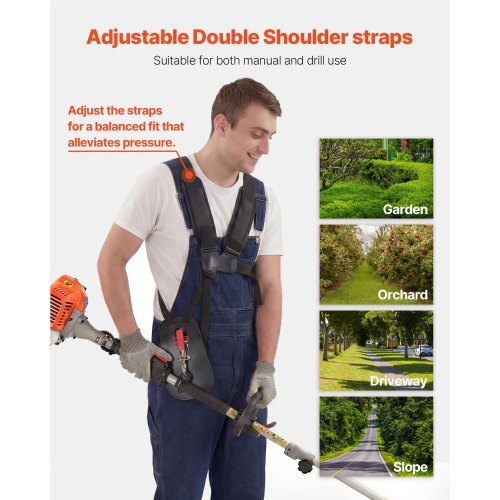String Trimmer, 26cc 2 in 1 Weed Wacker Gas Powered, 17" Cordless Grass Trimmer with 10" Brush Cutter, Shoulder Strap & 3T Blade, 2-Stroke Heavy-Duty Gas Weed Wacker for Quick Grass Cleaning