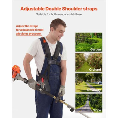 String Trimmer, 26cc 2 in 1 Weed Wacker Gas Powered, 17" Cordless Grass Trimmer with 10" Brush Cutter, Shoulder Strap & 3T Blade, 2-Stroke Heavy-Duty Gas Weed Wacker for Quick Grass Cleaning