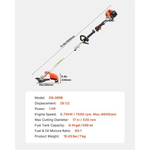 String Trimmer, 26cc 2 in 1 Weed Wacker Gas Powered, 17" Cordless Grass Trimmer with 10" Brush Cutter, Shoulder Strap & 3T Blade, 2-Stroke Heavy-Duty Gas Weed Wacker for Quick Grass Cleaning