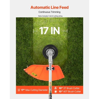 Cordless String Trimmer, 43 cc 2-Stroke, Gas Powered Weed Wacker, 17" Cordless Grass Trimmer, Multi-Functional Lawn Edger with Shoulder Strap & 3T Blade, Weed Eater for Quick Grass Cleaning