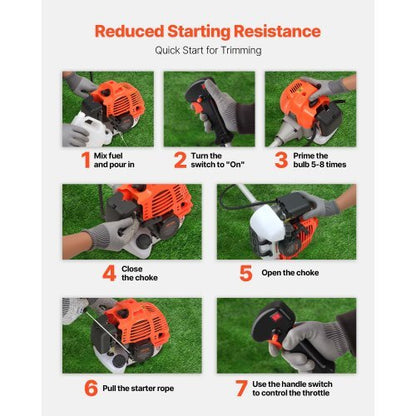 Cordless String Trimmer, 43 cc 2-Stroke, Gas Powered Weed Wacker, 17" Cordless Grass Trimmer, Multi-Functional Lawn Edger with Shoulder Strap & 3T Blade, Weed Eater for Quick Grass Cleaning