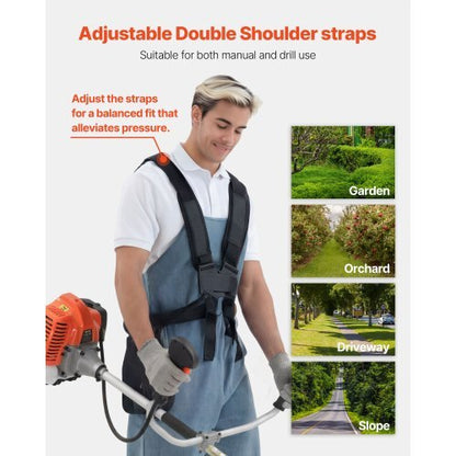 Cordless String Trimmer, 43 cc 2-Stroke, Gas Powered Weed Wacker, 17" Cordless Grass Trimmer, Multi-Functional Lawn Edger with Shoulder Strap & 3T Blade, Weed Eater for Quick Grass Cleaning