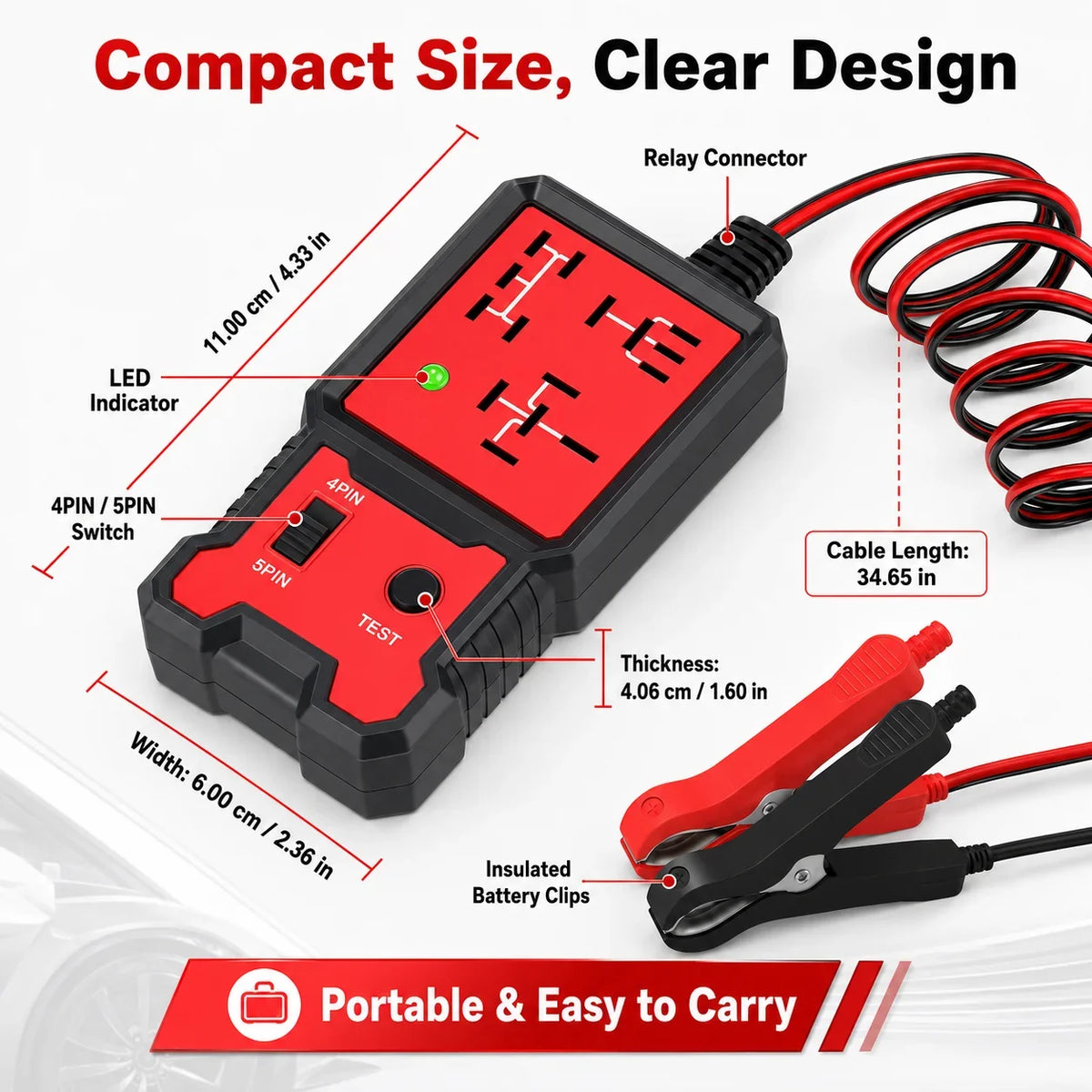 2024 Newest Red Relay Tester 12V Universal Electronic Automotive Car Circuit Detector Battery Checker Auto Repair Tool