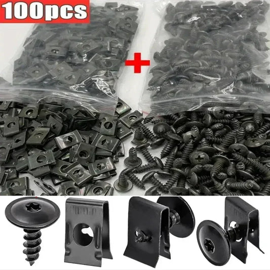 U-Type Car & Motorcycle Fastener Clips with Screws, 10/50/100-Pack