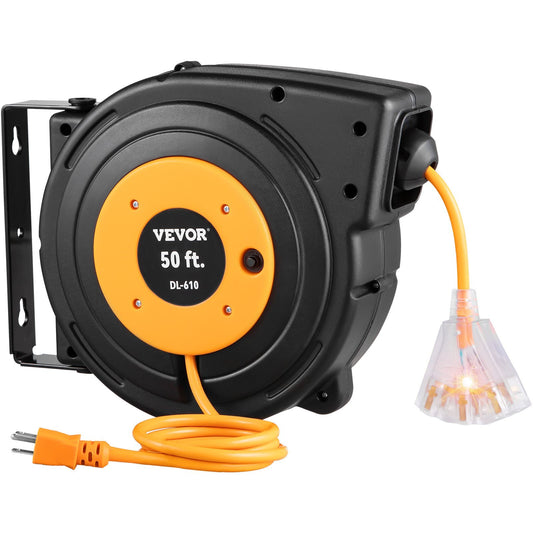 50ft Retractable Extension Cord Reel 14AWG/3CSJTOW Power Cord Reel