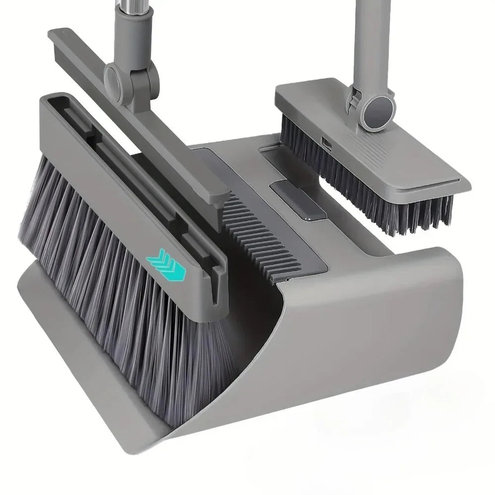 Home & Office Dual-Use 2026 Upgraded 4-in-1 Broom & Dustpan Set with Hidden Squeegee Floor Brush for Glass & Grease Cleaning
