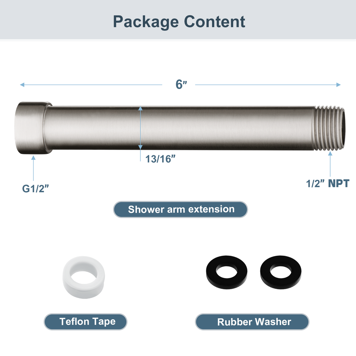 4-Inch & 6-Inch Shower Extension Arm for Rain and Handheld Shower Heads