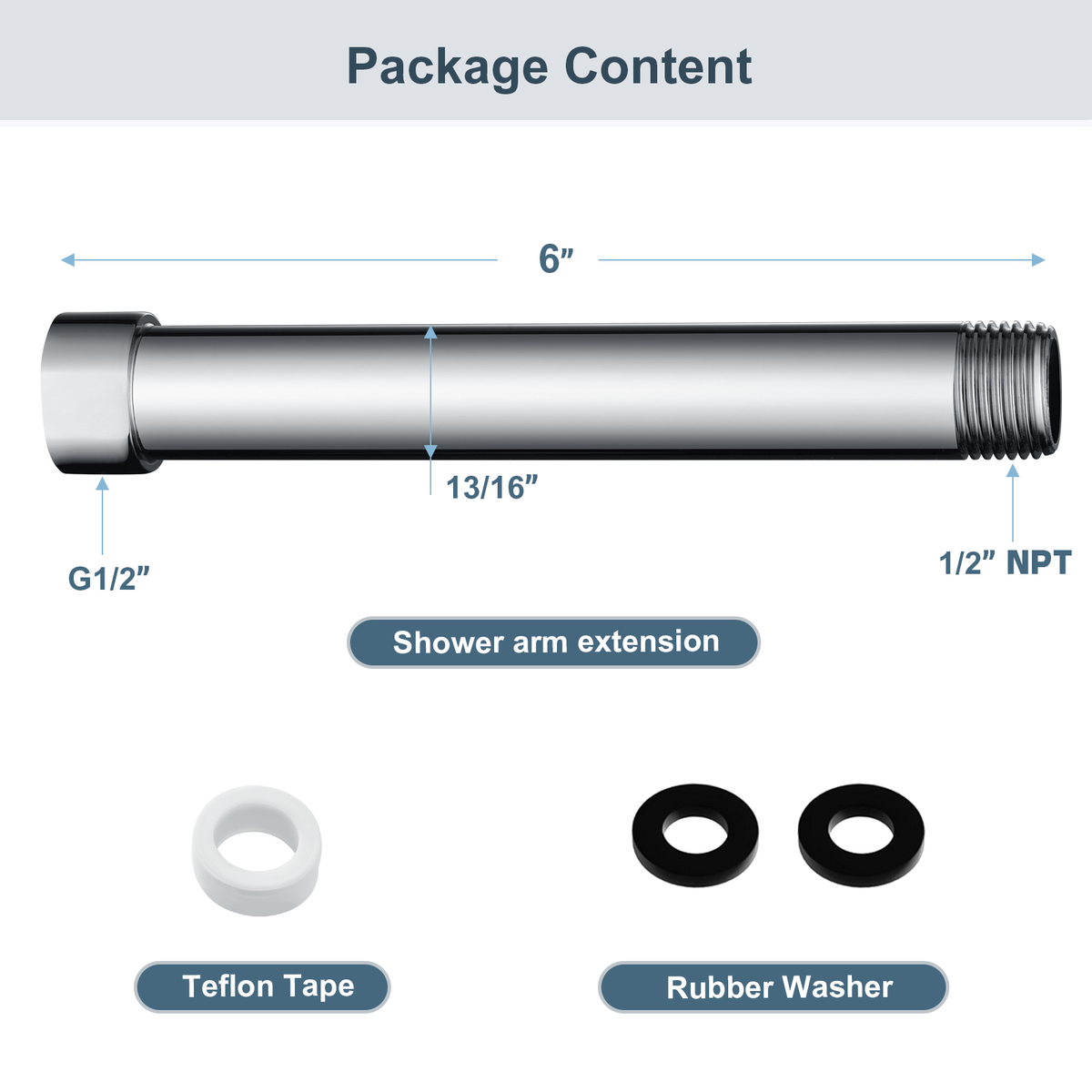 4-Inch & 6-Inch Shower Extension Arm for Rain and Handheld Shower Heads