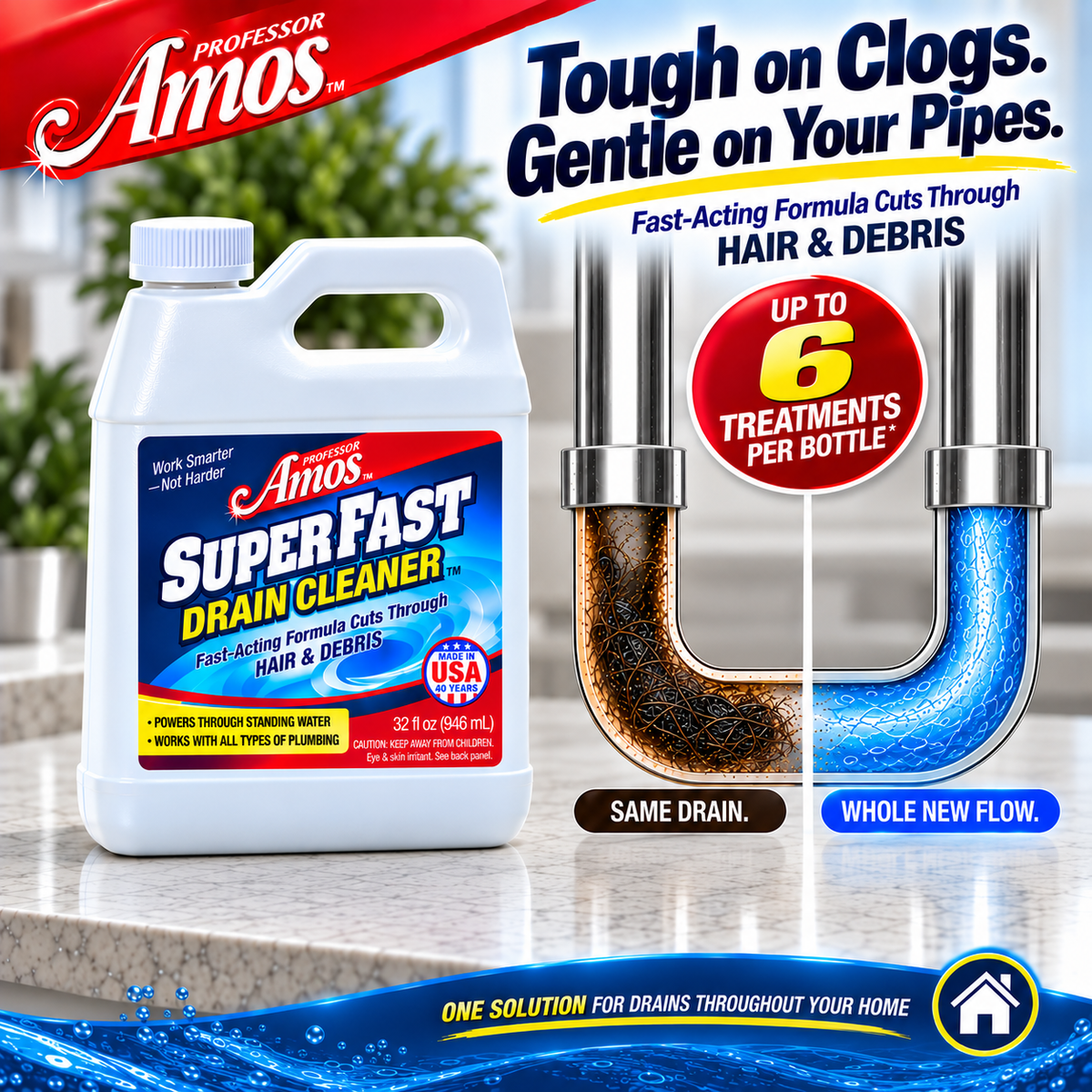 Professor Amos Superfast Drain Cleaner Clears Clogs in Minutes!