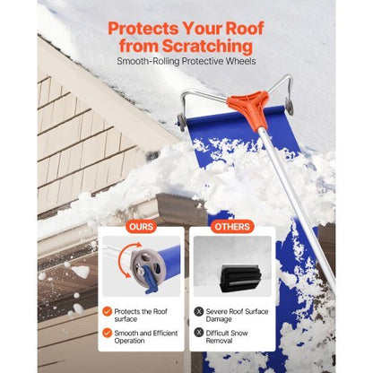 Snow Roof Rake, 17 in Aluminum Blade, 4.1-17.2 ft Adjustable Roof Snow Scraper with Wheels & Slide, Lightweight Snows Removal Tool for House Rooftop Leaves Debris Clearing