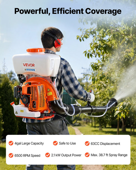 63cc Gas-Powered Backpack Fogger, 4-Gallon Tank, 3 HP