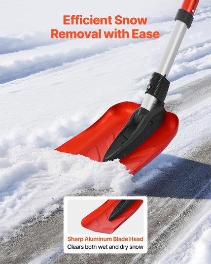 Snow Shovel for Driveway, 9 in Foldable Snow Shovel with D-shaped Handle, , 36-40 in Adjustable, Lightweight Aluminum Alloy Snows Removal Tool, Reduce Back Strains for Garden Car Camping