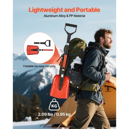 Snow Shovel for Driveway, 9 in Foldable Snow Shovel with D-shaped Handle, , 36-40 in Adjustable, Lightweight Aluminum Alloy Snows Removal Tool, Reduce Back Strains for Garden Car Camping