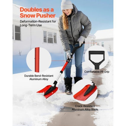 Snow Shovel for Driveway, 9 in Foldable Snow Shovel with D-shaped Handle, , 36-40 in Adjustable, Lightweight Aluminum Alloy Snows Removal Tool, Reduce Back Strains for Garden Car Camping