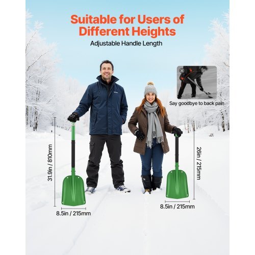 Snow Shovel for Driveway, 8.5 in Wide Aluminum Alloy Snow Shovel with T-shaped Handles, Large Capacity Snowplow Shovels, Portable & Lightweight Snows Removal Tool for Garden Car Camping