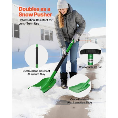 Snow Shovel for Driveway, 8.5 in Wide Aluminum Alloy Snow Shovel with T-shaped Handles, Large Capacity Snowplow Shovels, Portable & Lightweight Snows Removal Tool for Garden Car Camping