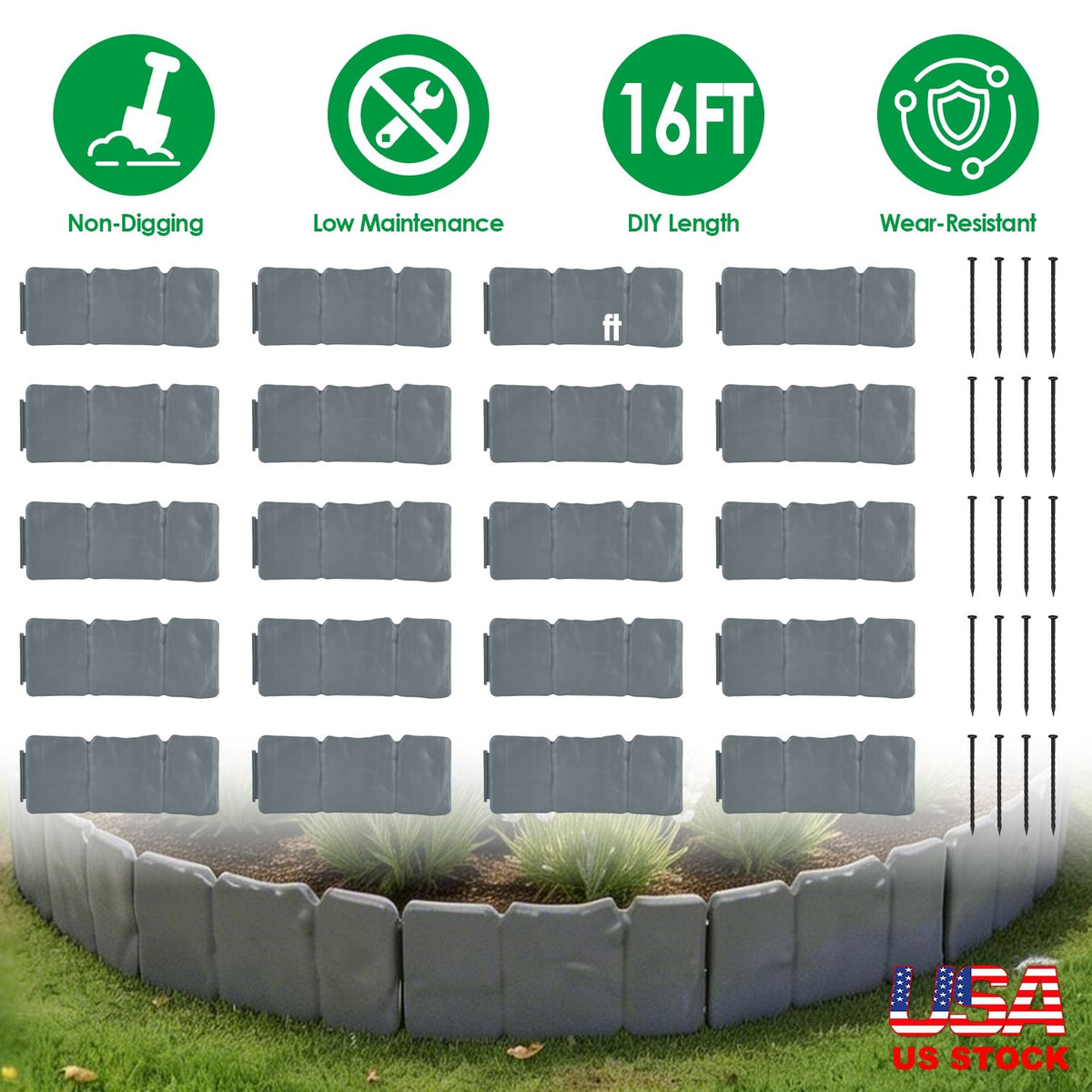 Plastic Landscape Edging 16FT Cobblestone Garden Border Kit