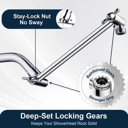 Solid Brass Shower Arm Extension, Adjustable Height & Angle, 5", 10", 14" & 15" Options