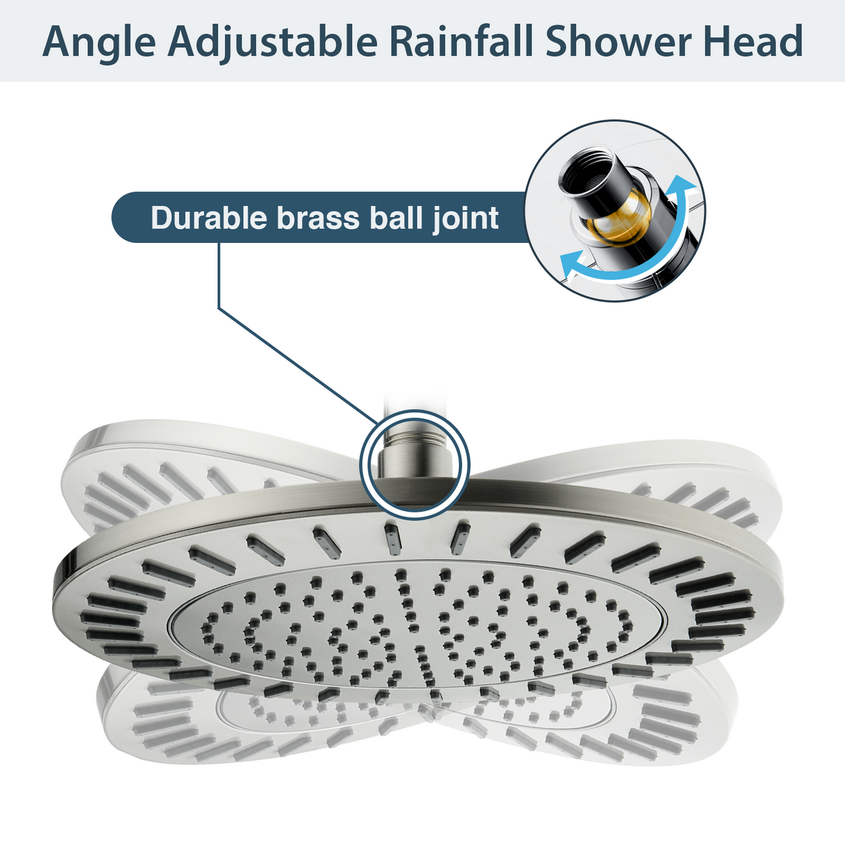 9-Inch Waterfall Rain Shower Head with Adjustable Angle and Anti-Clog Silicone Nozzles