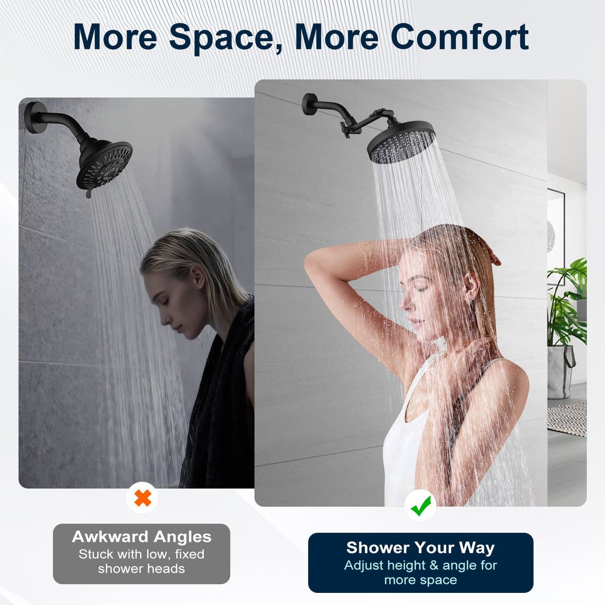 Solid Brass Shower Arm Extension, Adjustable Height & Angle, 5", 10", 14" & 15" Options