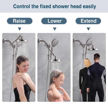 Dual Shower Head with Adjustable Extension Arm, 3-Way Diverter and Hose