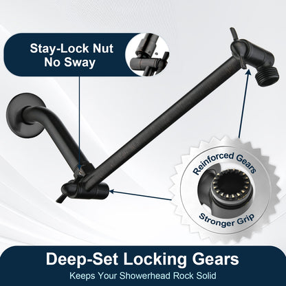 Solid Brass Shower Arm Extension, Adjustable Height & Angle, 5", 10", 14" & 15" Options