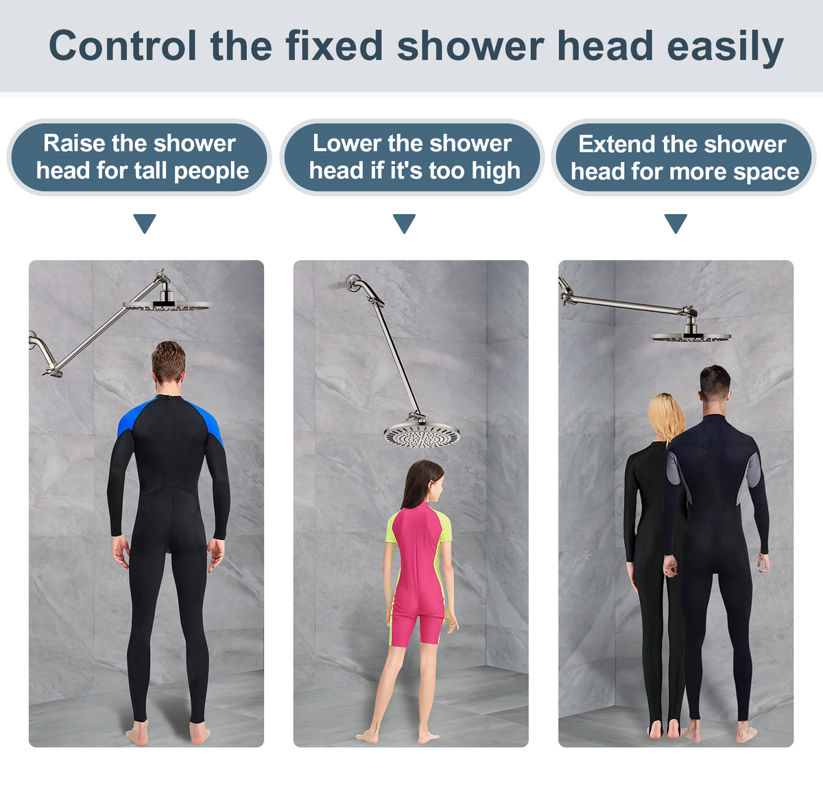 Solid Brass Shower Arm Extension, Adjustable Height & Angle, 5", 10", 14" & 15" Options