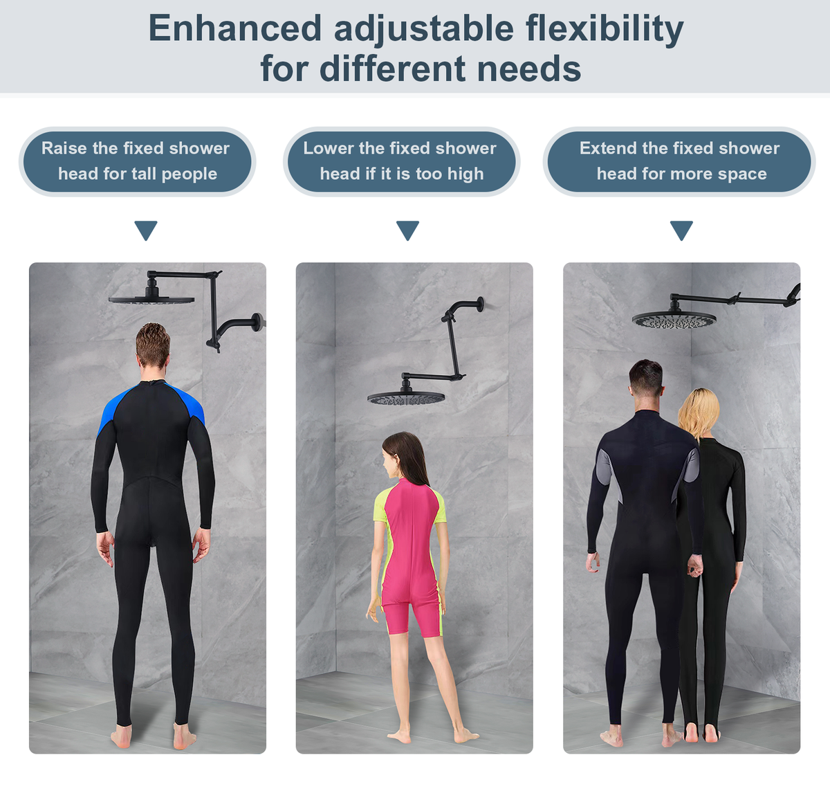 Solid Brass Shower Arm Extension, Adjustable Height & Angle, 5", 10", 14" & 15" Options