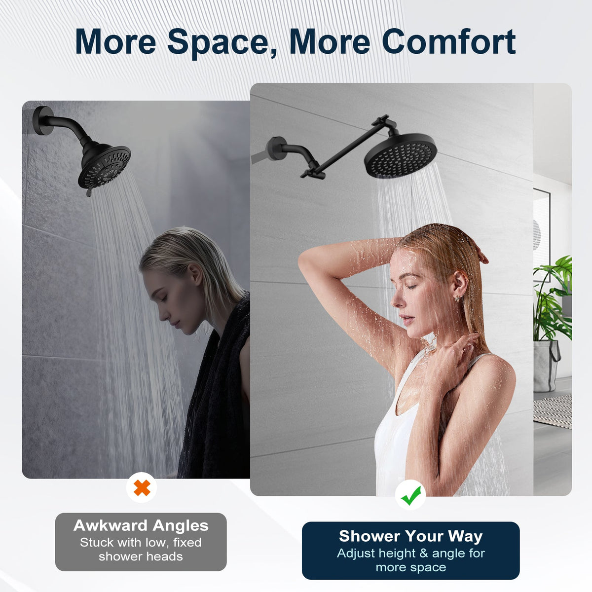 Solid Brass Shower Arm Extension, Adjustable Height & Angle, 5", 10", 14" & 15" Options
